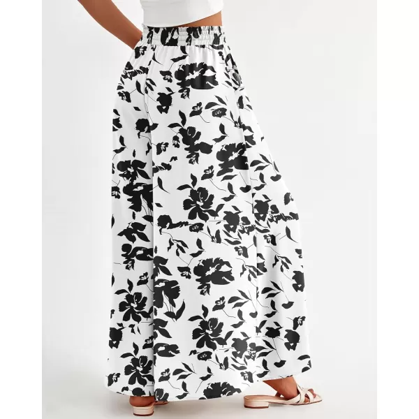 BTFBM Women Casual High Waist Wide Leg Pants Summer Floral Solid Long Palazzo Pants Lounge Beach Trousers with PocketPrint Black