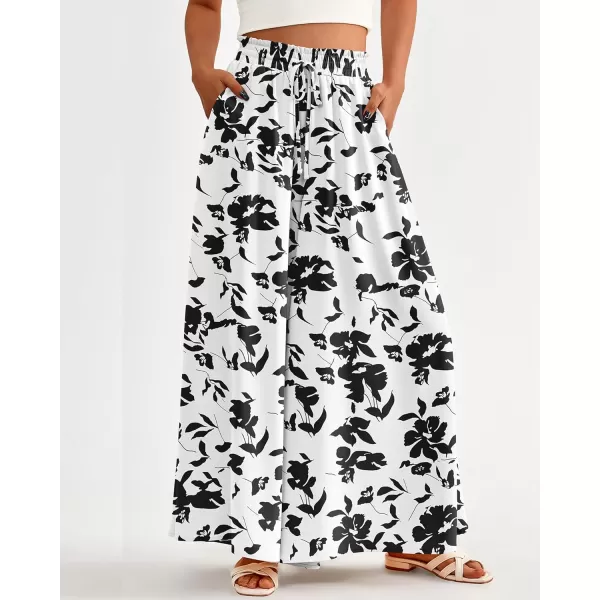 BTFBM Women Casual High Waist Wide Leg Pants Summer Floral Solid Long Palazzo Pants Lounge Beach Trousers with PocketPrint Black