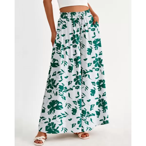 BTFBM Women Casual High Waist Wide Leg Pants Summer Floral Solid Long Palazzo Pants Lounge Beach Trousers with PocketPrint Green