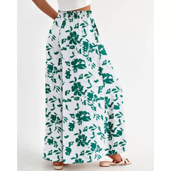 BTFBM Women Casual High Waist Wide Leg Pants Summer Floral Solid Long Palazzo Pants Lounge Beach Trousers with PocketPrint Green