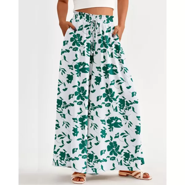 BTFBM Women Casual High Waist Wide Leg Pants Summer Floral Solid Long Palazzo Pants Lounge Beach Trousers with PocketPrint Green