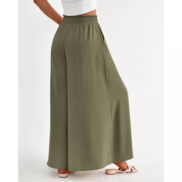BTFBM Women Casual High Waist Wide Leg Pants Summer Floral Solid Long Palazzo Pants Lounge Beach Trousers with PocketSolid Army Green