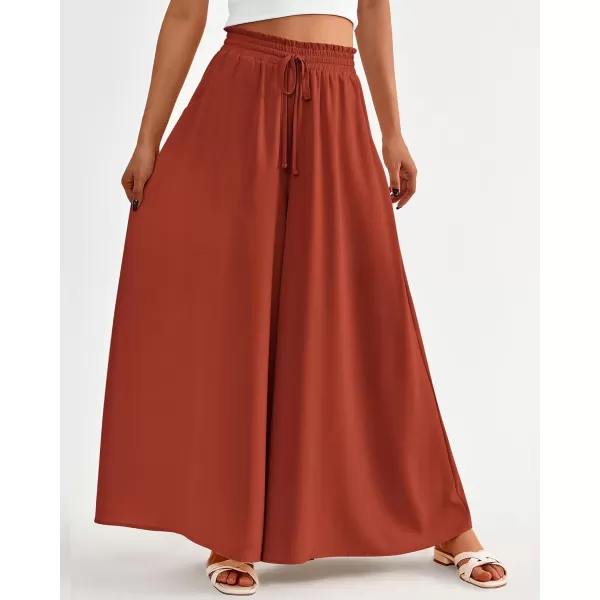 BTFBM Women Casual High Waist Wide Leg Pants Summer Floral Solid Long Palazzo Pants Lounge Beach Trousers with PocketSolid Brick Red