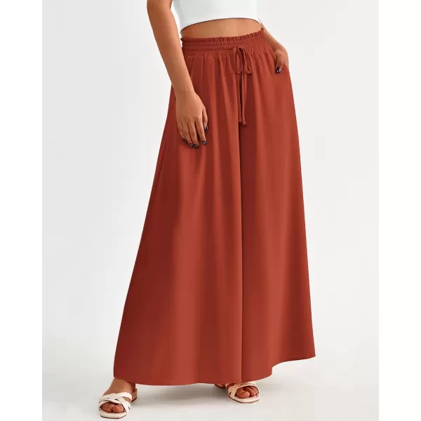 BTFBM Women Casual High Waist Wide Leg Pants Summer Floral Solid Long Palazzo Pants Lounge Beach Trousers with PocketSolid Brick Red