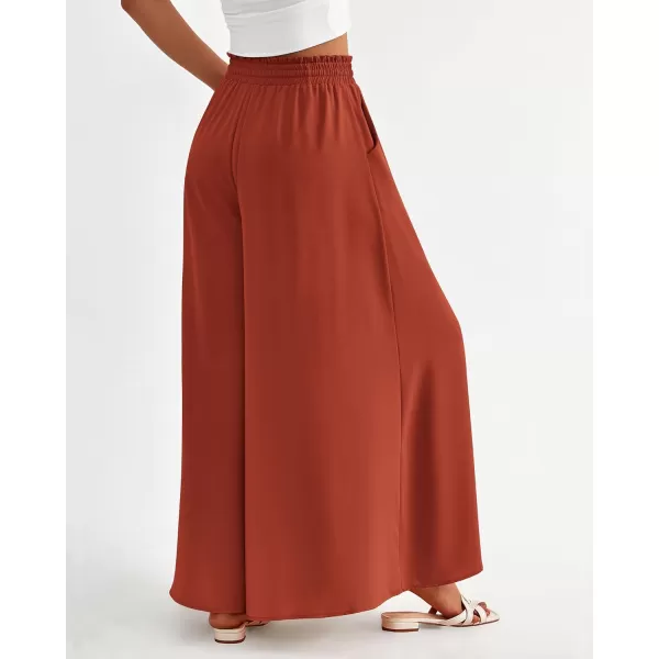BTFBM Women Casual High Waist Wide Leg Pants Summer Floral Solid Long Palazzo Pants Lounge Beach Trousers with PocketSolid Brick Red