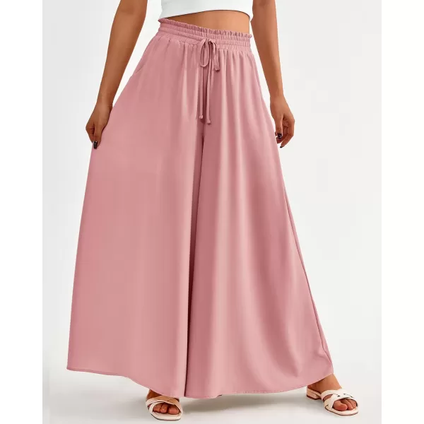 BTFBM Women Casual High Waist Wide Leg Pants Summer Floral Solid Long Palazzo Pants Lounge Beach Trousers with PocketSolid Pink