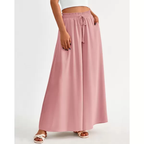 BTFBM Women Casual High Waist Wide Leg Pants Summer Floral Solid Long Palazzo Pants Lounge Beach Trousers with PocketSolid Pink