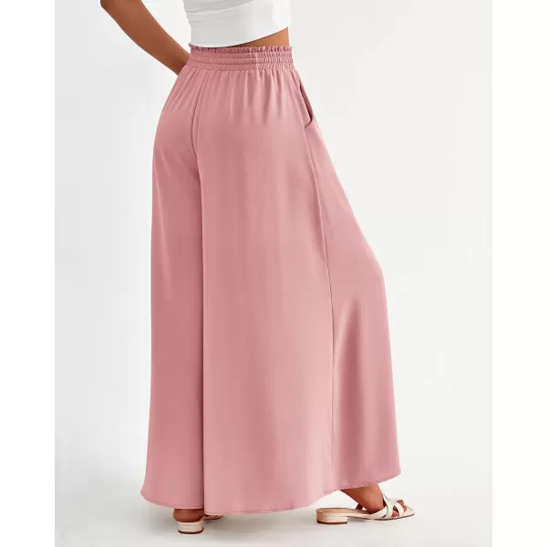 BTFBM Women Casual High Waist Wide Leg Pants Summer Floral Solid Long Palazzo Pants Lounge Beach Trousers with PocketSolid Pink