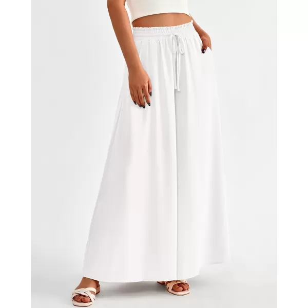 BTFBM Women Casual High Waist Wide Leg Pants Summer Floral Solid Long Palazzo Pants Lounge Beach Trousers with PocketSolid White