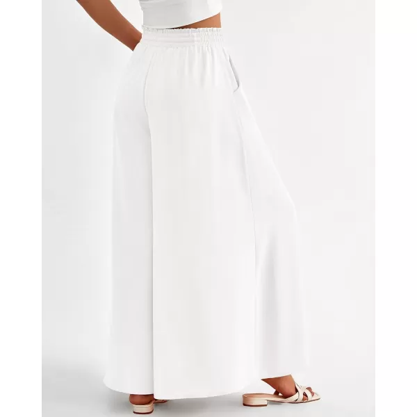 BTFBM Women Casual High Waist Wide Leg Pants Summer Floral Solid Long Palazzo Pants Lounge Beach Trousers with PocketSolid White
