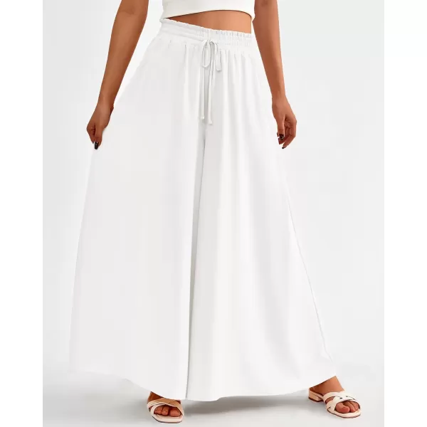 BTFBM Women Casual High Waist Wide Leg Pants Summer Floral Solid Long Palazzo Pants Lounge Beach Trousers with PocketSolid White