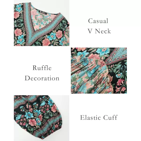 BTFBM Women Casual Spring Summer Dresses V Neck 34 Long Sleeve Ruffle Floral Flowy Boho Babydoll Mini Short Beach DressFloral Apricot