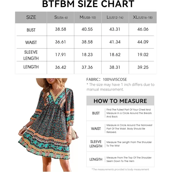 BTFBM Women Casual Spring Summer Dresses V Neck 34 Long Sleeve Ruffle Floral Flowy Boho Babydoll Mini Short Beach DressFloral Black