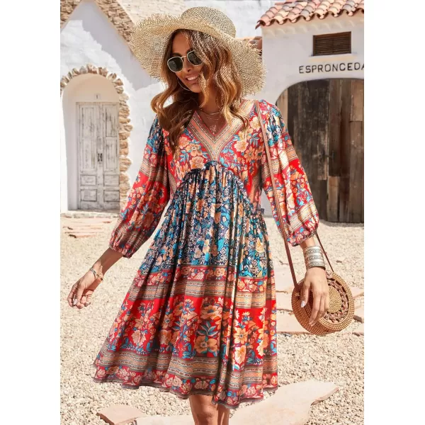 BTFBM Women Casual Spring Summer Dresses V Neck 34 Long Sleeve Ruffle Floral Flowy Boho Babydoll Mini Short Beach DressFloral Blue