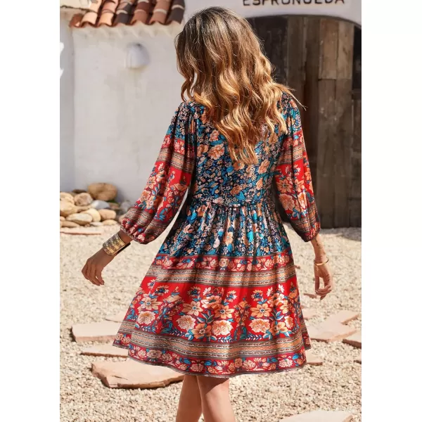 BTFBM Women Casual Spring Summer Dresses V Neck 34 Long Sleeve Ruffle Floral Flowy Boho Babydoll Mini Short Beach DressFloral Blue