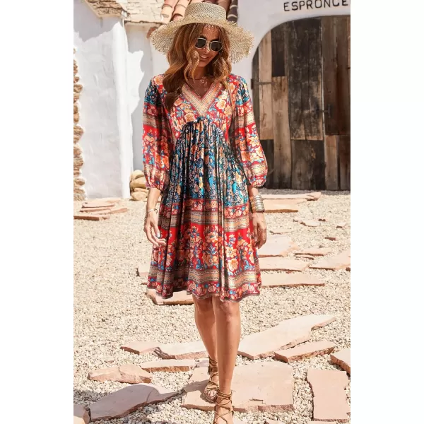 BTFBM Women Casual Spring Summer Dresses V Neck 34 Long Sleeve Ruffle Floral Flowy Boho Babydoll Mini Short Beach DressFloral Blue