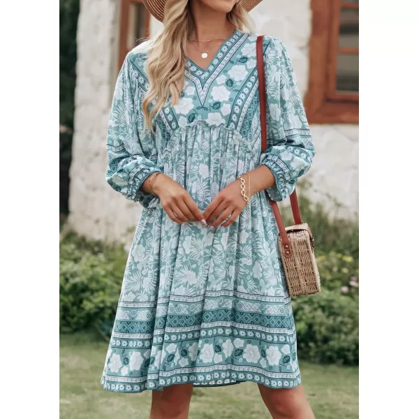 BTFBM Women Casual Spring Summer Dresses V Neck 34 Long Sleeve Ruffle Floral Flowy Boho Babydoll Mini Short Beach DressFloral Blue White