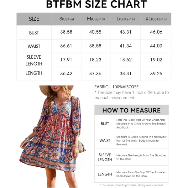 BTFBM Women Casual Spring Summer Dresses V Neck 34 Long Sleeve Ruffle Floral Flowy Boho Babydoll Mini Short Beach DressFloral Red
