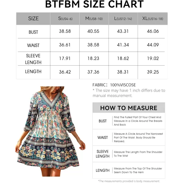 BTFBM Women Casual Spring Summer Dresses V Neck 34 Long Sleeve Ruffle Floral Flowy Boho Babydoll Mini Short Beach DressFloral White