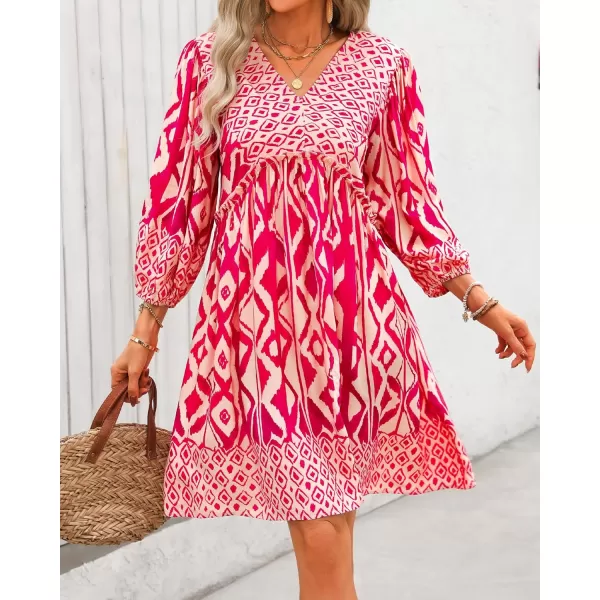 BTFBM Women Casual Spring Summer Dresses V Neck 34 Long Sleeve Ruffle Floral Flowy Boho Babydoll Mini Short Beach DressPrint Rose Red