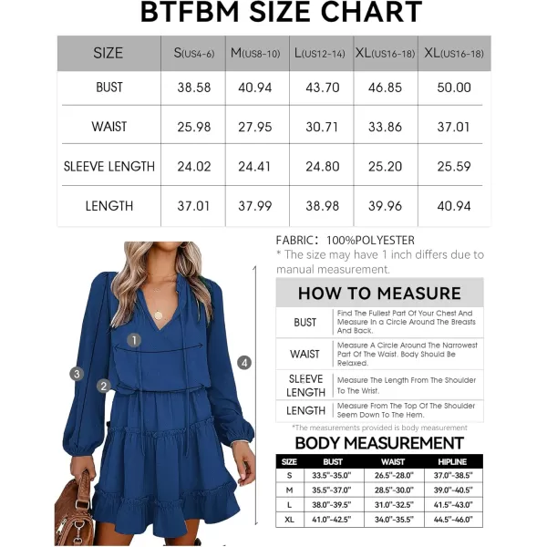 BTFBM Women Casual Summer Fall Dresses Tie V Neck Long Sleeve High Waist Ruffle Tiered A Line Swing Tunic Mini DressDot Dark Blue