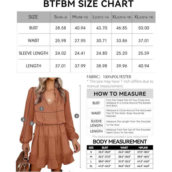 BTFBM Women Casual Summer Fall Dresses Tie V Neck Long Sleeve High Waist Ruffle Tiered A Line Swing Tunic Mini DressDot Orange Yellow
