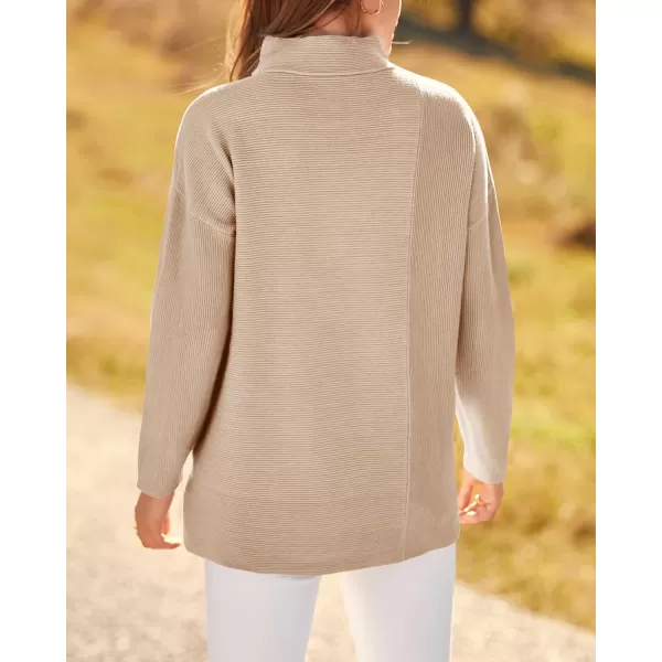 BTFBM Women Cozy Long Sleeve Mock Neck Fashion Sweaters Soft Solid Color Ribbed Knit Casual Fall Winter Pullover SweaterSolid Apricot