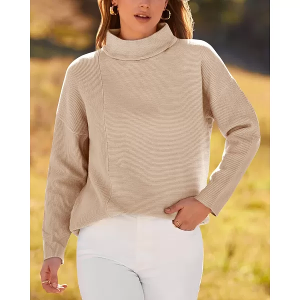 BTFBM Women Cozy Long Sleeve Mock Neck Fashion Sweaters Soft Solid Color Ribbed Knit Casual Fall Winter Pullover SweaterSolid Apricot