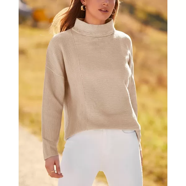 BTFBM Women Cozy Long Sleeve Mock Neck Fashion Sweaters Soft Solid Color Ribbed Knit Casual Fall Winter Pullover SweaterSolid Apricot