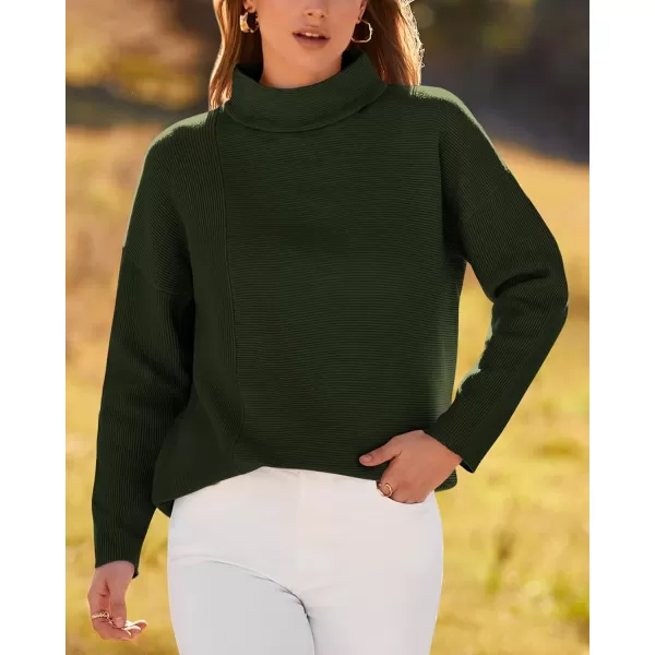 BTFBM Women Cozy Long Sleeve Mock Neck Fashion Sweaters Soft Solid Color Ribbed Knit Casual Fall Winter Pullover SweaterSolid Army Green