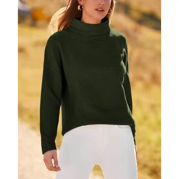 BTFBM Women Cozy Long Sleeve Mock Neck Fashion Sweaters Soft Solid Color Ribbed Knit Casual Fall Winter Pullover SweaterSolid Army Green