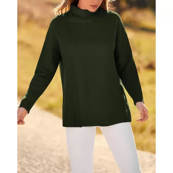 BTFBM Women Cozy Long Sleeve Mock Neck Fashion Sweaters Soft Solid Color Ribbed Knit Casual Fall Winter Pullover SweaterSolid Army Green