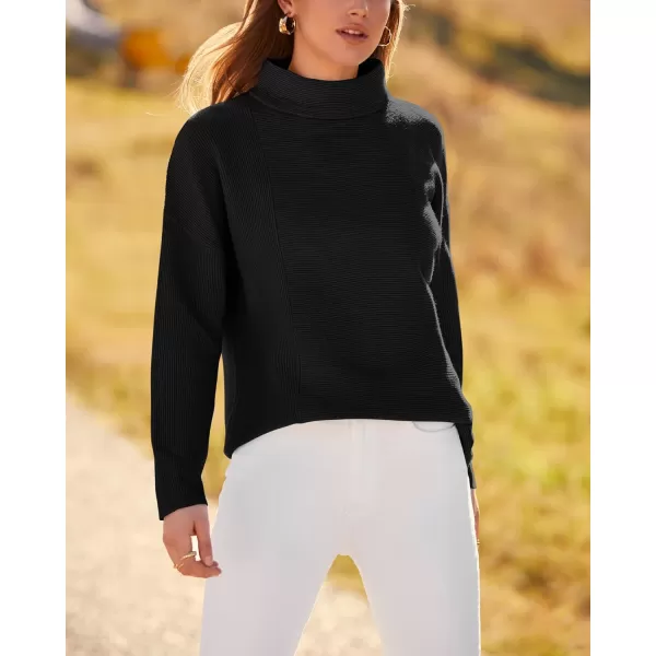 BTFBM Women Cozy Long Sleeve Mock Neck Fashion Sweaters Soft Solid Color Ribbed Knit Casual Fall Winter Pullover SweaterSolid Black