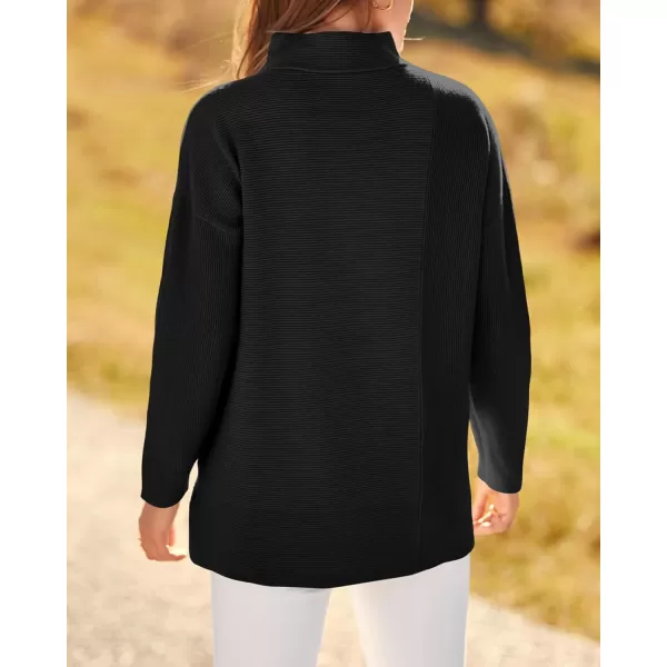 BTFBM Women Cozy Long Sleeve Mock Neck Fashion Sweaters Soft Solid Color Ribbed Knit Casual Fall Winter Pullover SweaterSolid Black