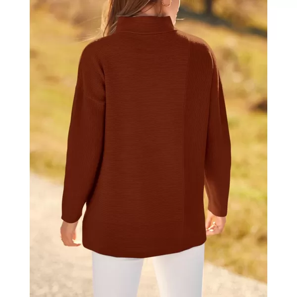 BTFBM Women Cozy Long Sleeve Mock Neck Fashion Sweaters Soft Solid Color Ribbed Knit Casual Fall Winter Pullover SweaterSolid Brown