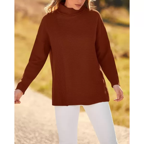 BTFBM Women Cozy Long Sleeve Mock Neck Fashion Sweaters Soft Solid Color Ribbed Knit Casual Fall Winter Pullover SweaterSolid Brown