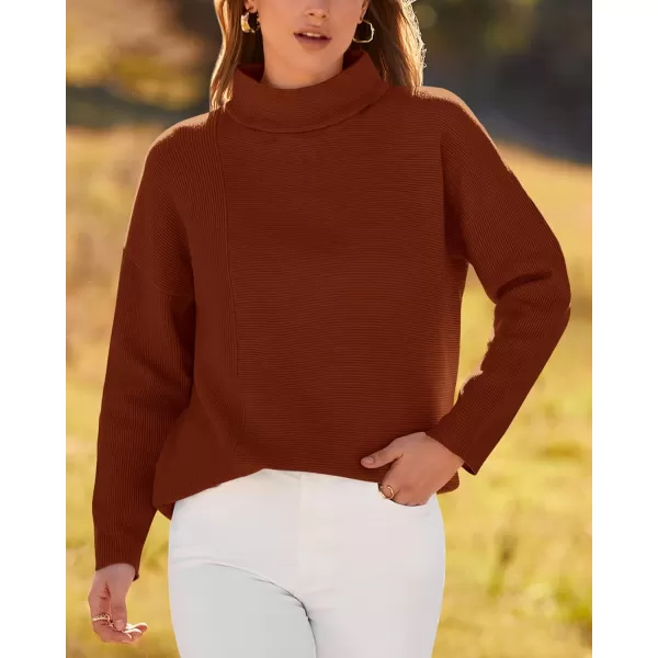 BTFBM Women Cozy Long Sleeve Mock Neck Fashion Sweaters Soft Solid Color Ribbed Knit Casual Fall Winter Pullover SweaterSolid Brown