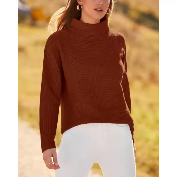 BTFBM Women Cozy Long Sleeve Mock Neck Fashion Sweaters Soft Solid Color Ribbed Knit Casual Fall Winter Pullover SweaterSolid Brown