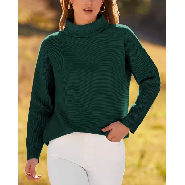 BTFBM Women Cozy Long Sleeve Mock Neck Fashion Sweaters Soft Solid Color Ribbed Knit Casual Fall Winter Pullover SweaterSolid Dark Green