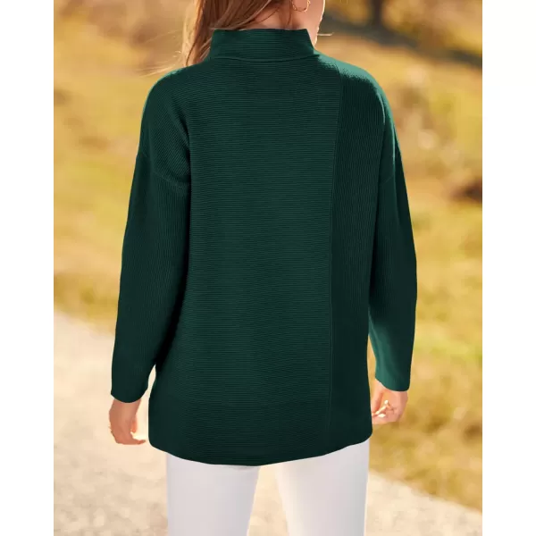 BTFBM Women Cozy Long Sleeve Mock Neck Fashion Sweaters Soft Solid Color Ribbed Knit Casual Fall Winter Pullover SweaterSolid Dark Green