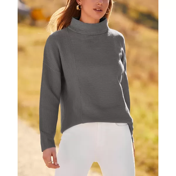 BTFBM Women Cozy Long Sleeve Mock Neck Fashion Sweaters Soft Solid Color Ribbed Knit Casual Fall Winter Pullover SweaterSolid Grey