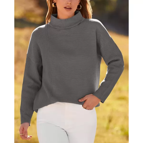BTFBM Women Cozy Long Sleeve Mock Neck Fashion Sweaters Soft Solid Color Ribbed Knit Casual Fall Winter Pullover SweaterSolid Grey