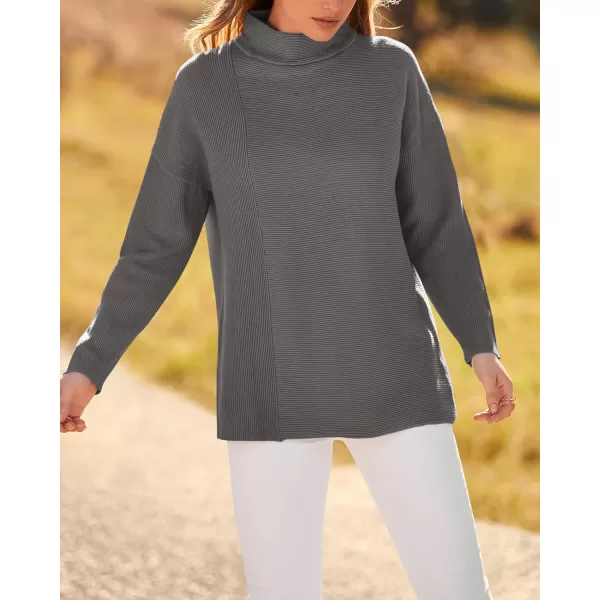 BTFBM Women Cozy Long Sleeve Mock Neck Fashion Sweaters Soft Solid Color Ribbed Knit Casual Fall Winter Pullover SweaterSolid Grey