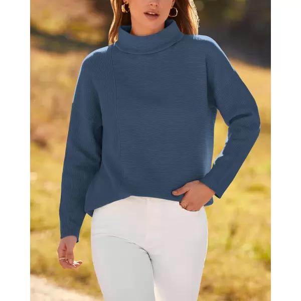 BTFBM Women Cozy Long Sleeve Mock Neck Fashion Sweaters Soft Solid Color Ribbed Knit Casual Fall Winter Pullover SweaterSolid Grey Blue