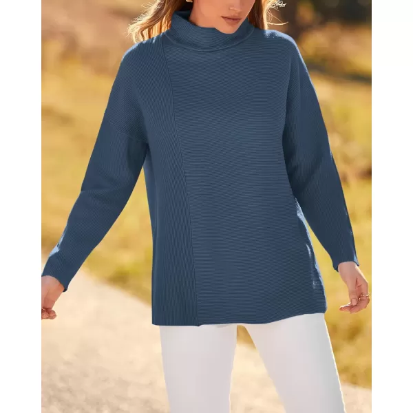 BTFBM Women Cozy Long Sleeve Mock Neck Fashion Sweaters Soft Solid Color Ribbed Knit Casual Fall Winter Pullover SweaterSolid Grey Blue