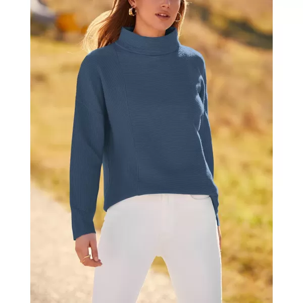 BTFBM Women Cozy Long Sleeve Mock Neck Fashion Sweaters Soft Solid Color Ribbed Knit Casual Fall Winter Pullover SweaterSolid Grey Blue