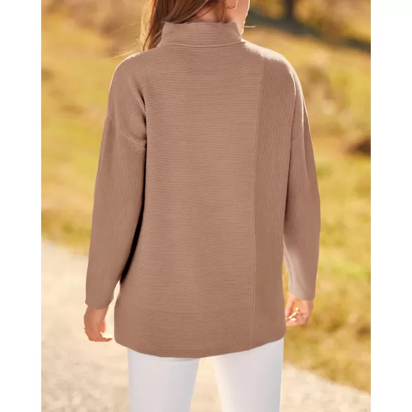 BTFBM Women Cozy Long Sleeve Mock Neck Fashion Sweaters Soft Solid Color Ribbed Knit Casual Fall Winter Pullover SweaterSolid Khaki