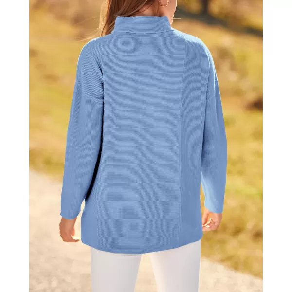 BTFBM Women Cozy Long Sleeve Mock Neck Fashion Sweaters Soft Solid Color Ribbed Knit Casual Fall Winter Pullover SweaterSolid Light Blue