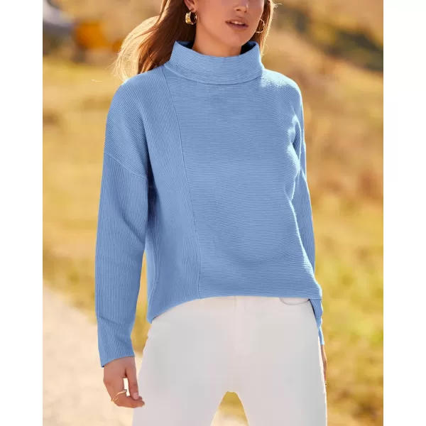 BTFBM Women Cozy Long Sleeve Mock Neck Fashion Sweaters Soft Solid Color Ribbed Knit Casual Fall Winter Pullover SweaterSolid Light Blue