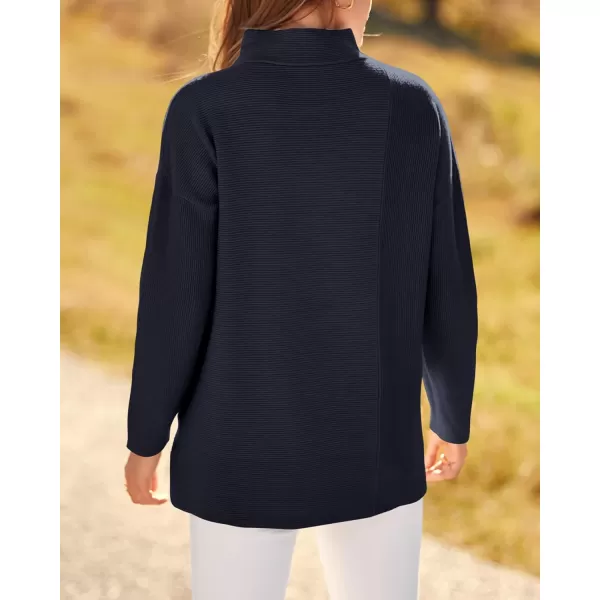 BTFBM Women Cozy Long Sleeve Mock Neck Fashion Sweaters Soft Solid Color Ribbed Knit Casual Fall Winter Pullover SweaterSolid Navy